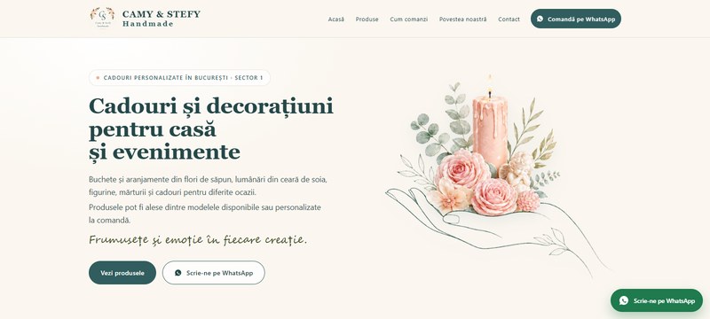 Captură a site-ului Camy & Stefy Handmade, cadouri și decorațiuni personalizate din Sectorul 1, București