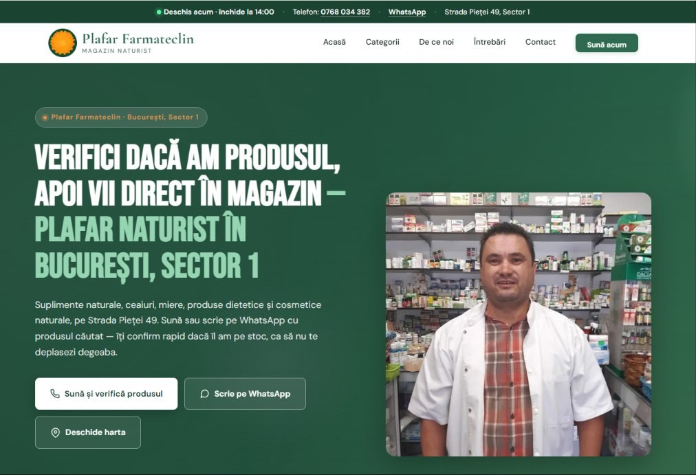 Screenshot site Plafar Farmateclin — Magazin naturist, Sector 1, București